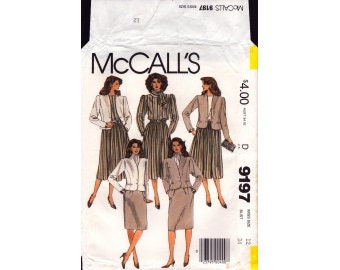 1984 Misses Raised Neckline Front Button Jacket Pullover Blouse & Pleated or Straight Skirt UC FF Size 12 - McCalls Sewing Pattern 9197