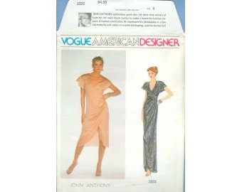 1980s Misses Dress Gown by Designer John Anthony Uncut Factory Fold Size 8 OR 10 OR 12 OR 14 - Vogue American Designer Sewing Pattern 2223