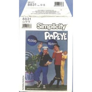 1988 Childs Boys Girls Popeye Olive Oyl Popeye Uncut Factory Fold Size Child sizes 6-8 -=OR=- 10-12  - Simplicity Sewing Pattern 8831