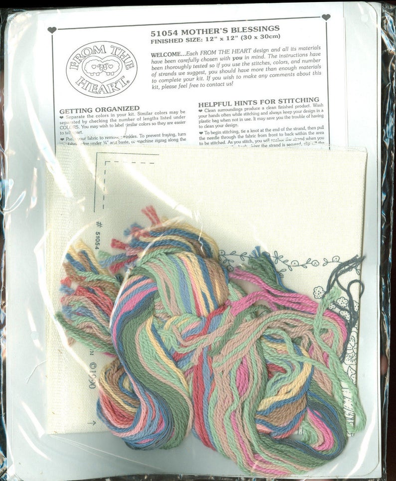 Vintage Dimensions From The Heart Kit 51054 1990 Mother/'s Blessing NIP DIY Crewel Needlework Kit Designed by Lynn Norton Parker 12 x 12