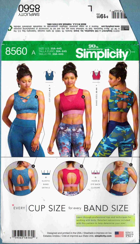 Simplicity 8560 Sports Bra Sewing Pattern Sizes 30a - 44g All Cup