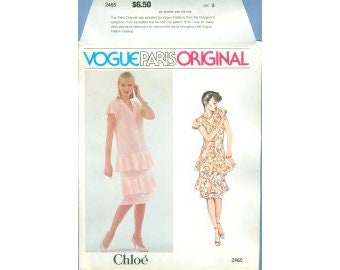 1980 Misses Dress with Ruffle Skirt by Designer Chloe Uncut Factory Fold Size 8 OR 10 OR 14 - Vogue Paris Original Sewing Pattern 2465