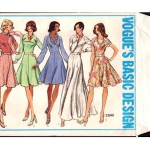 1973 Misses Flared Skirt Dress Short or Long Raglan Sleeve Neck Ruffle Collar V or Round Neck Uncut FF Size 10 - Vogue Sewing Pattern 2840
