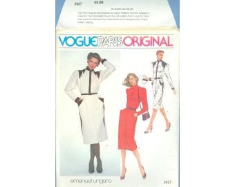 1980s Misses Dress with Pockets by Designer Emanuel Ungaro Uncut Factory Fold Size 8 OR 10 OR 12 - Vogue Paris Original Sewing Pattern 2427