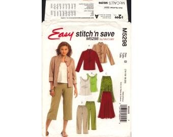 2007 Misses Separates Jacket Pullover Top Elastic Waist Bias Skirt Straight Capri Pants Uncut Size 14,16,18,20 - McCalls Sewing Pattern 5298