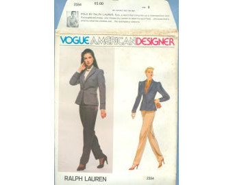 1980 Misses Jacket with Pants by Designer Ralph Lauren UC FF Size 8 or 10 or 12 - Vogue American Designer Sewing Pattern 2354