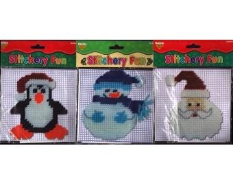 2007 Set of 3 Holiday Stitchery Fun NIP DIY Plastic Canvas Ornament Kits Santa Snowman & Penguin various - Nicole Crafts Kit STC80147