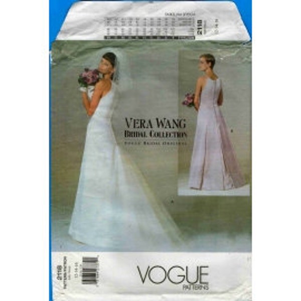 1998 Misses Sleeveless Raised Waist Flared Skirt Wedding Dress  Vera Wang Collection UC FF Size 12,14,16 - Vogue Bridal Sewing Pattern 2118