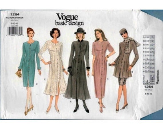 1993 Misses Front Tuck Darts Button A-line Dress or Tunic Straight Skirt &  Scarf UC FF Size 8,10,12 - Vogue Basic Design Sewing Pattern 1264 - Etsy
