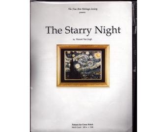 1994 The Starry Night Vincent Van Gogh DIY Vintage Counted Cross Stitch Kit 12"w x 9-1/2"h - Fine Arts Heritage Society Kit TSN