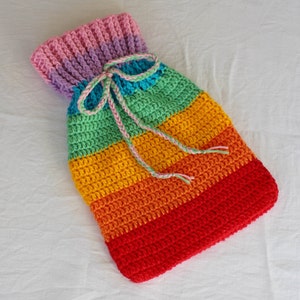 Rainbow Crochet Hot Water Bottle Cover Pattern