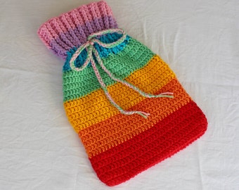 Rainbow Crochet Hot Water Bottle Cover Pattern