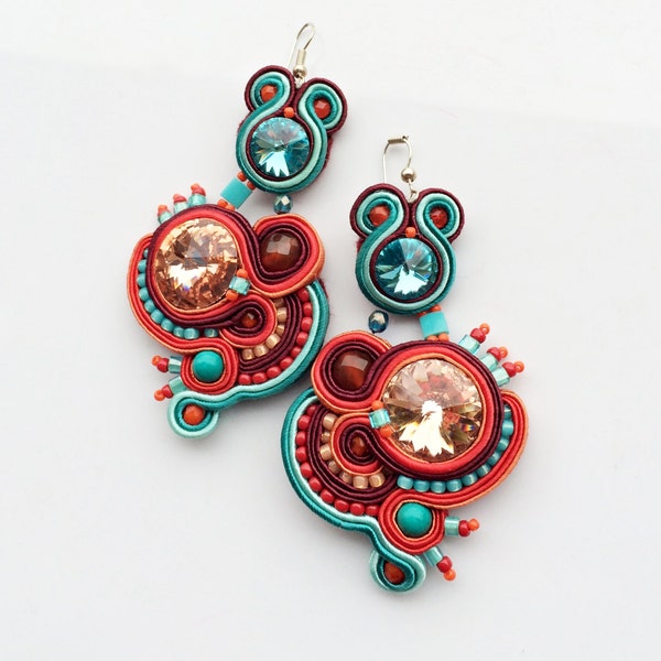 boho earrings, soutache earrings, multicolor dangles,  pendientes soutache, orecchini soutache, boucles d'oreilles