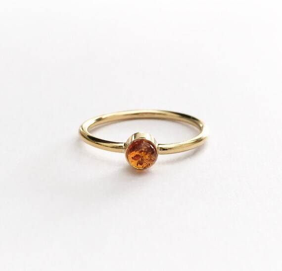 Amber 14K Gold Filled Ring Amber Ring Gold Ring Cognac | Etsy UK