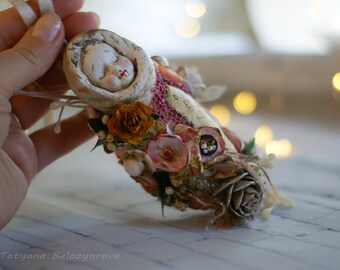 Vintage Puppe, gesponnene Baumwolle Ornament, gesponnene Baumwolle Figur, Schrott-Puppe