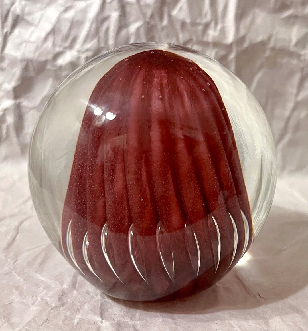 Titan Art Glass Paperweight Maroon Core Controlled Bubbles Etsy