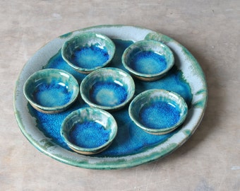 Exclusive and Luxurious Handmade Ceramic Seder Plate with Small Bowls - A One-of-a-Kind Passover Dish Set