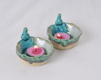 Shabbos Candle Holder with Love birds, Shabbat candles ceramic Judaica Jewish gift religious Candles holder Shabbat Jewish housewarming gift