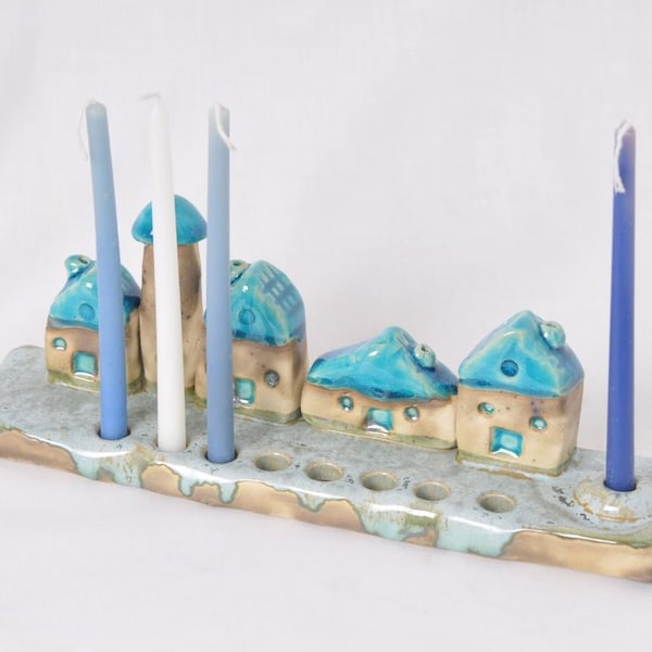 Hanukkah Menorah, Ceramic Menorah, Holidays Menorah, Hanukkia Chanukkah Chanukiah Jewish Holiday Turquoise Judaica Jerusalem Holiday menorah