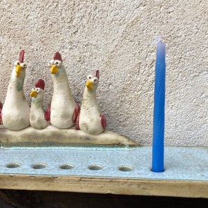Menorah - Hanukkah Menorah candles holder, Ceramics Menorah with cheeken, Hanukkah, handle made Hanukkia, Chanukkah, Jewish Chanukiah
