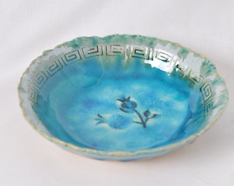 Handmade Ceramic Bowl, Kitchen serving dish, pottery turquoise, Handmade bowl, Fruit bowl, Pomegranate, serving bowl, housewarming gift