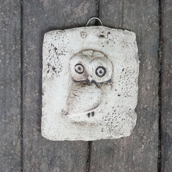 Decorative plaque with an owl, housewarming gift, decorative tile, little present, hand made ceramic, the owl is a intelligence symbol .