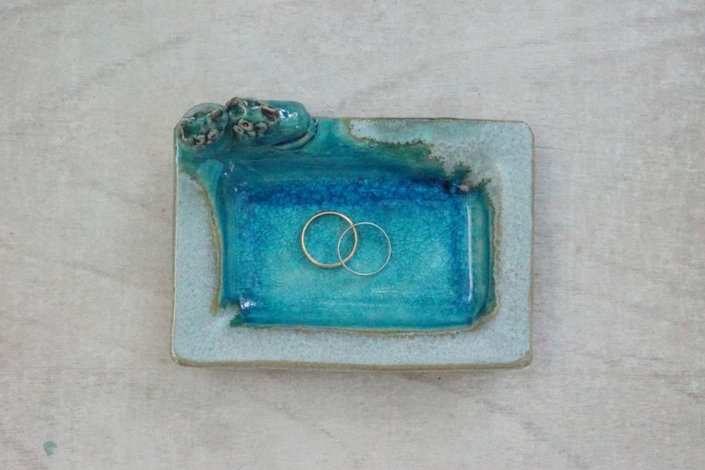 Ring dish with two cats kittens Wedding ring holder jewelry dish engagement gift soap dish turquoise Decorative valentine/'s day