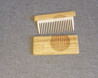 Pocket comb in case Wood engraving Logo For beard Mustache Hair Gift from Ukraine