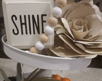Small shine and grow signs for tiered trays or home decor, mini black and white wooden plaques