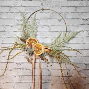Natural Dried Orange Hoop Wreath, Modern Hoop Wreath, Soft Boho Citrus Wreath, Simplistic and Minimal Bohemian Hoop Wreath