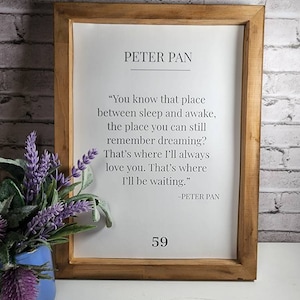 Peter Pan Storybook Distressed quote , Peter pan framed wall hanging, farmhouse decor, Nursery decor, Disney quote, Peter pan gift, movie