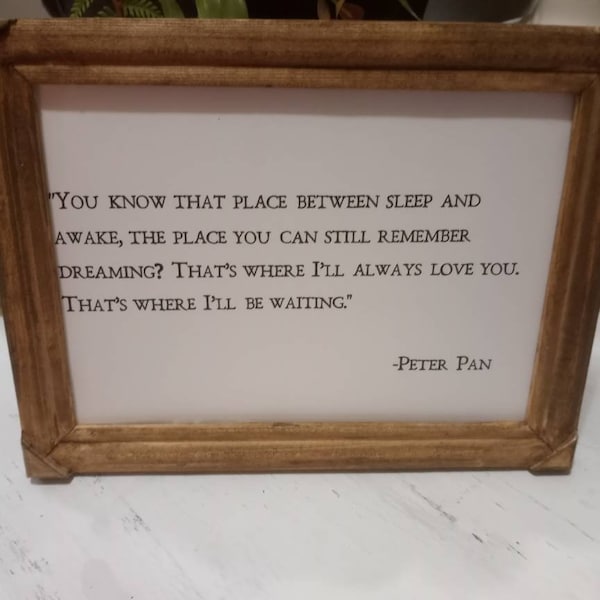 Peter pan framed quote, nursery decor, Peter Pan gift, inspirational quote