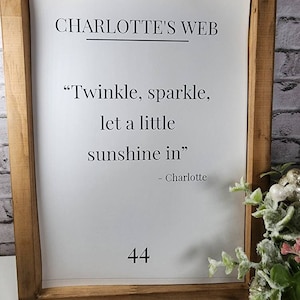 Charlotte's Web framed quote, distressed book page, framed movie quote, nursery decor, twinkle, sparkle, let a little sunshine in