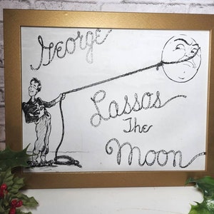 George Lassos the moon, It's a wonderful life print, Bedford Falls, Christmas Classic, George needlepoint print, Christmas Decor, Holidays