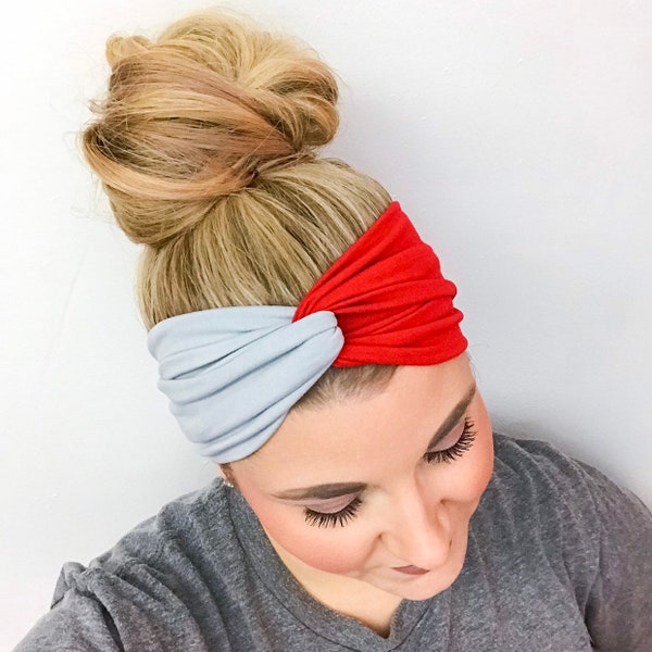 Scarlet and Gray Turban Headband, Red and Grey, Headbands for Women, Twist Turban Headband, Ohio Football