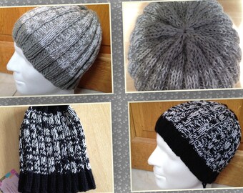 Digital download PDF tutorial to knit the unisex two-tone ALESSANDRO beanie in ribs, knitting pattern, beanie pattern