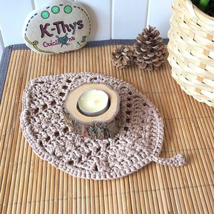 CHERRY LEAF boho lace leaf placemat, Oeko-Tex cotton crochet decoration, dark beige, gift idea
