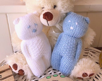 Doudous duo petits oursons TIMMY au tricot, peluches bleu ciel blanc, cadeau de naissance, nouveau-né, mini poupée, petite poupée en laine