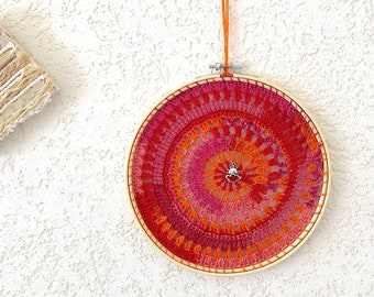 Mandala moderne SUNSET, décoration murale au crochet sur tambour à broder, coucher de soleil, cadeau pour maman