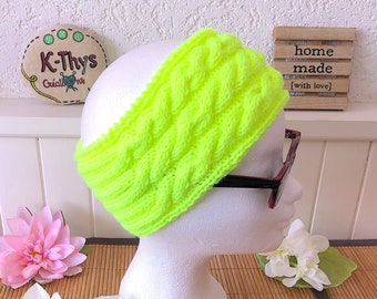 CARLEEN neon knitted headband, headband, 3 twist earmuffs, 100% very soft acrylic, neon yellow, neon yellow, women's gift idea