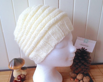 Light long Accordion hat, soft acrylic, ecru white color, gift for her, teen gift, women's gift