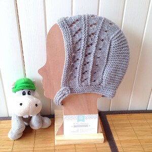 &quot;Madison&quot; baby beanie hat, 9-12 months, retro/vintage mouse gray hat with openwork knit
