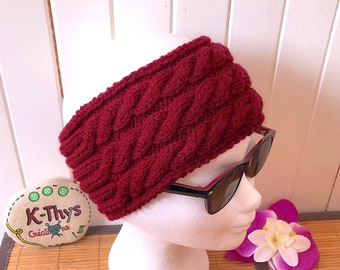 "Carleen" knitted headband, headband, 3 twist earmuffs, 100% very soft acrylic, carmine red, women's gift idea, mom gift