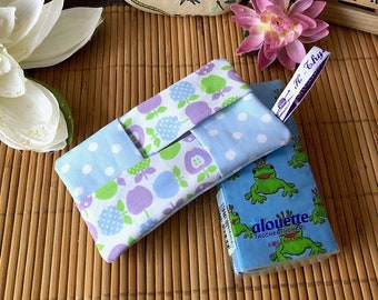 Origami fabric case for paper handkerchiefs, apples, polka dots, sky blue, white, purple, green, grandma gift, mom gift, inexpensive gift
