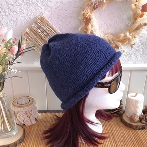 Trendy EILIS slouchy wool hat in 100% alpaca, dark indigo blue, gift for woman, gift for her, gift for teenager image 1