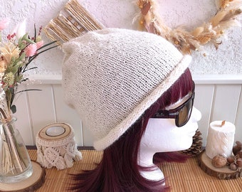 Bonnet en alpaga EILIS, tendance slouchy pour femme, couleur naturel, blanc écru, cadeau femme, cadeau pour elle, cadeau maman