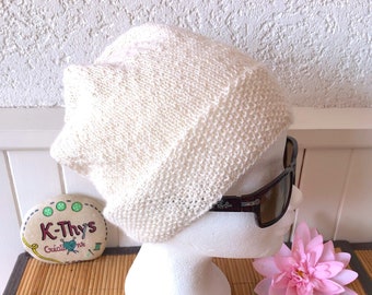 MORRIGHAN trendy slouchy knit hat in 100% alpaca, natural white ecru color, gift for man, gift for him, gift for woman