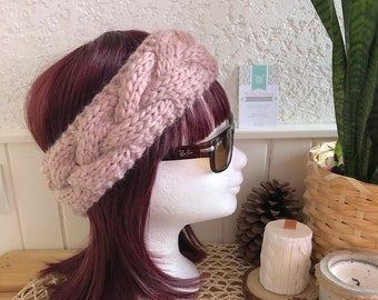 CHAMALLOW handmade knitted headband, dark beige earmuffs, virgin wool, thick and warm, cocooning, soft, mom gift, woman