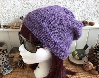 Trendy MORRIGHAN slouchy hat in 100% alpaca, mauve purple mix, gift for woman, gift for her, gift for girl