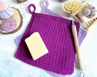 Set of 2 kitchen or bathroom cloths knitted in cotton, eco-friendly washable, rag, tawashi, sustainable wipe, zero waste